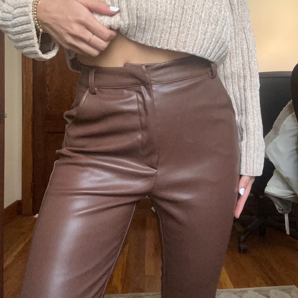Meshki Tyra Straight Leg Brown Leather Pant